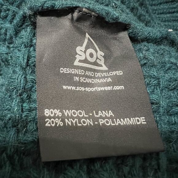 SOS Black Snow Sweater Small Waffle Knit Quarter Zip Dark Green Wool Nylon - Picture 8 of 8